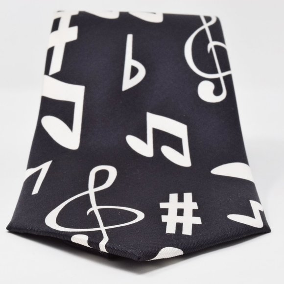 Wild Ties Silk Music Notes Necktie Black White Musican Singer Festival Work Boho - Picture 3 of 9